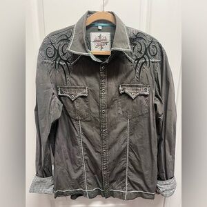 Men's House of Lords Gray Shirt with Black Embroidery Large